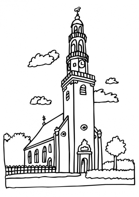 Dibujo para colorear: Iglesia (Edificios y Arquitectura) #64389 - Dibujos para Colorear e Imprimir Gratis