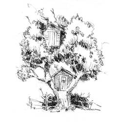 Dibujo para colorear: Casa del árbol (Edificios y Arquitectura) #66084 - Dibujos para Colorear e Imprimir Gratis
